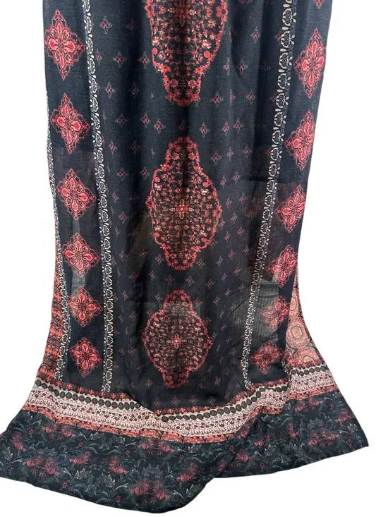 Lucky Brand Boho Print Maxi Dress Black Red V-Neck Festival Bohemian sz sm - Picture 6 of 7